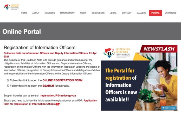 POPIA registration portal POPIA Information Officers Portal