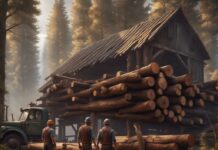 Two guys working at the sawmill 2 guys working at a sawmill