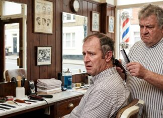 A man tells the barber about his pending holiday to Italy telling barber about holiday to Italy